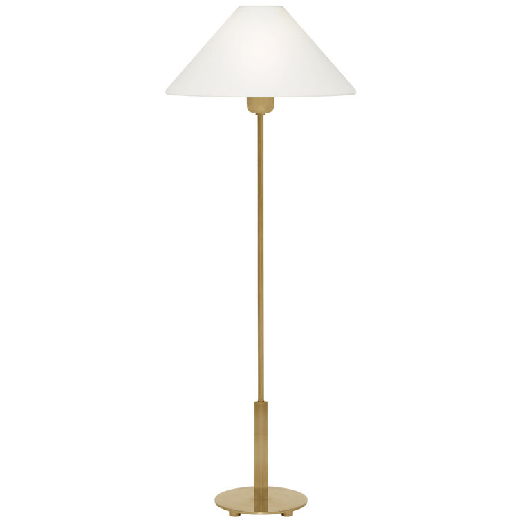 Slim Antique Brass Table Lamp with Linen Shade