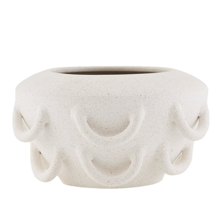 White Ceramic Abstract Shaped Decorative Bowl with Lug Handles