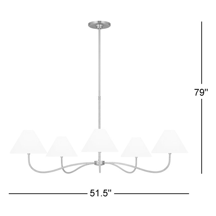 Burnished Brass 5-Light Chandelier with White Linen Shades