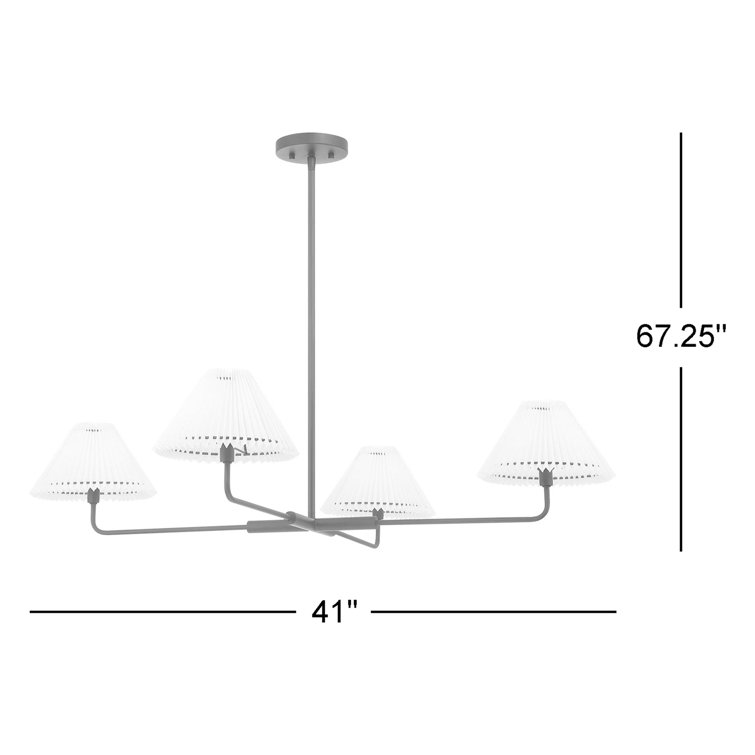 Matte Black 4-Light Metal Sputnik Chandelier with White Linen Shades