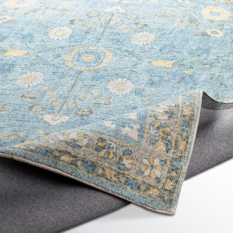 Blue Rectangular Oriental Synthetic Easy Care Rug