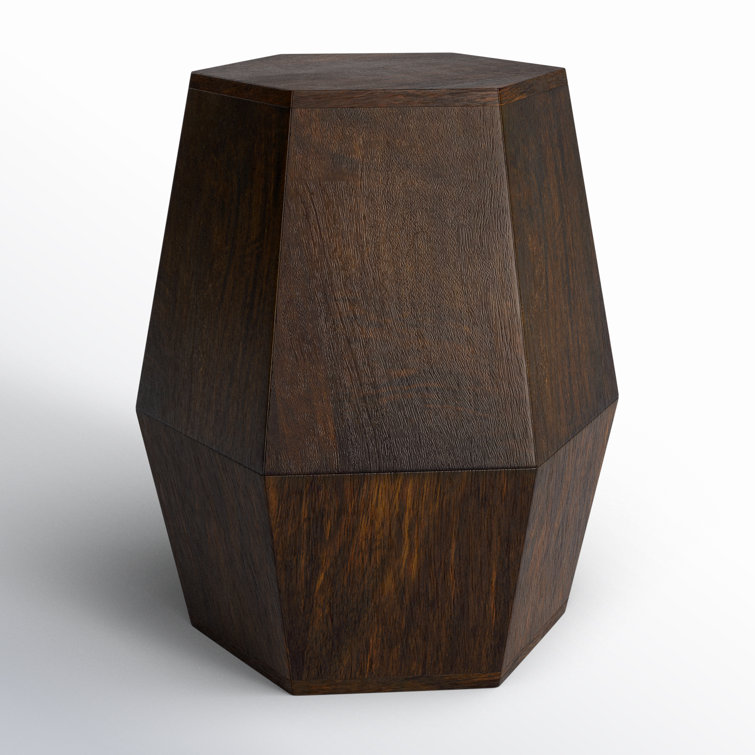 Round Dark Brown Wood and Gold Metal Accent Table