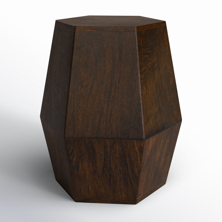 Round Dark Brown Wood and Gold Metal Accent Table