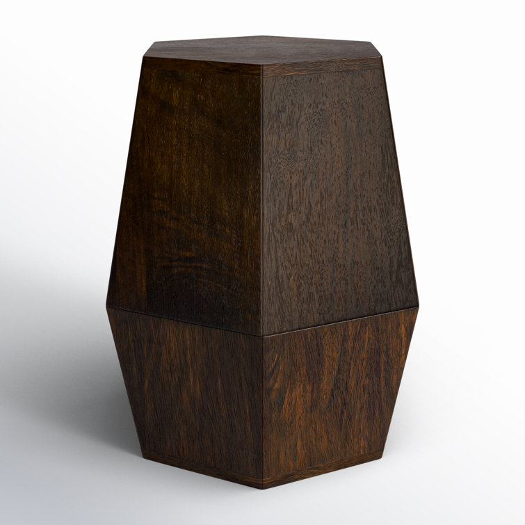 Round Dark Brown Wood and Gold Metal Accent Table