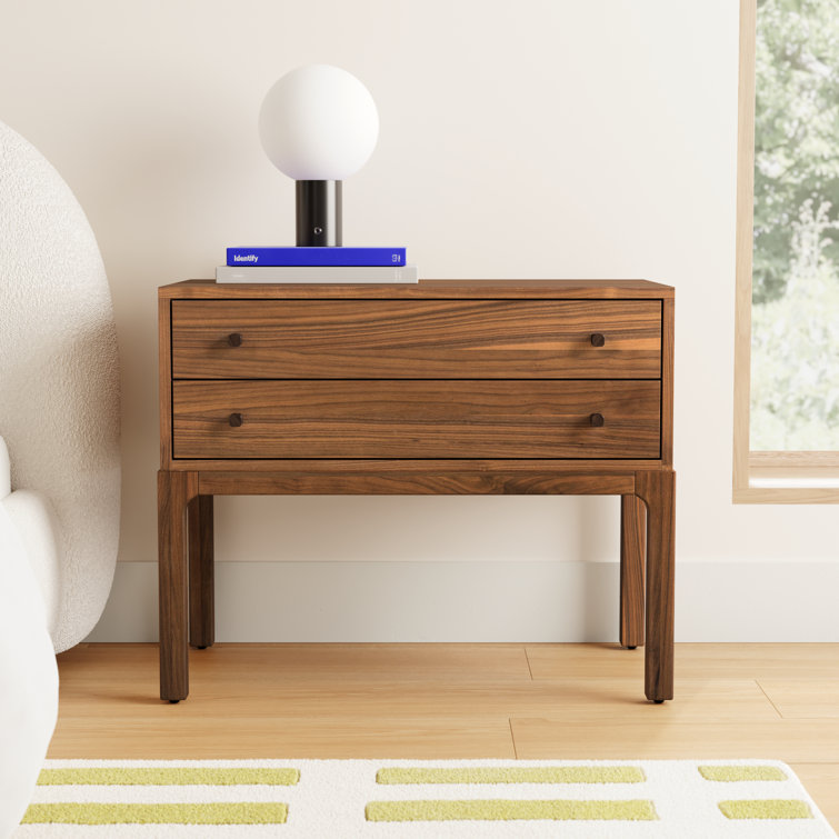 Daniella Campaign-Style 2-Drawer Natural Walnut Nightstand