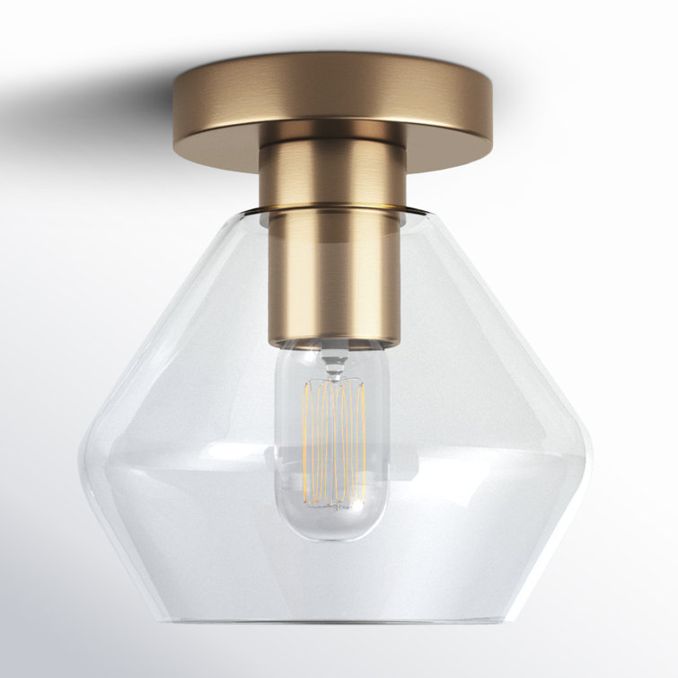 Jett 8'' Satin Brass Semi-Flush Mount with Angular Glass Shade