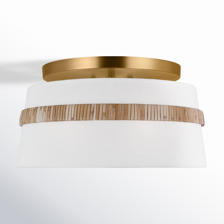 Gold Rattan and Glass LED Drum Flush Mount Light