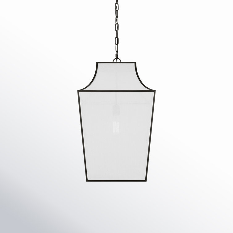 Aged Iron and White Linen Large Pendant Light
