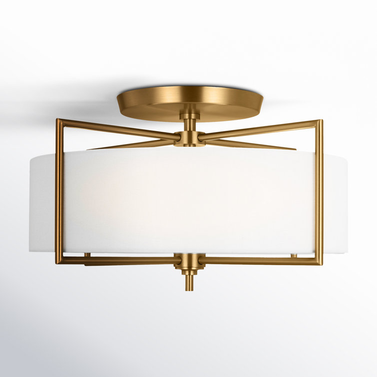 Burnished Brass and Glass Drum Semi-Flush Mount Light