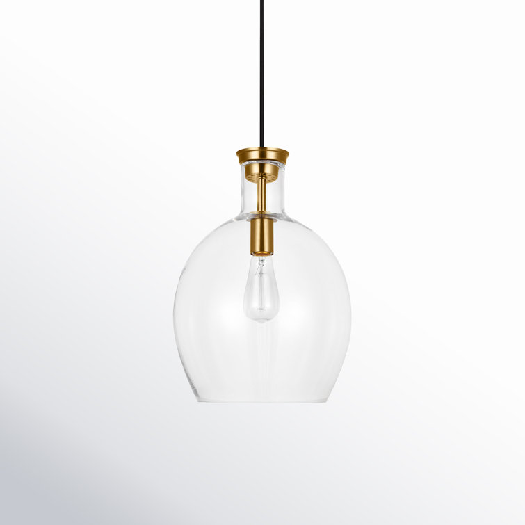 Burnished Brass and Clear Glass Dome Pendant Light