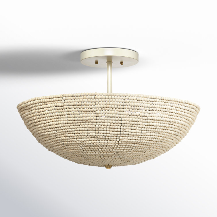 Natural Cream Mango Wood Beaded Semi Flush Mount Light