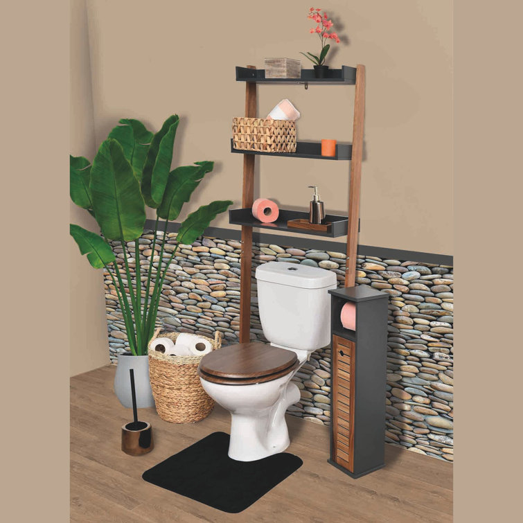 Gray and Natural Acacia Wood Free-Standing Toilet Paper Holder