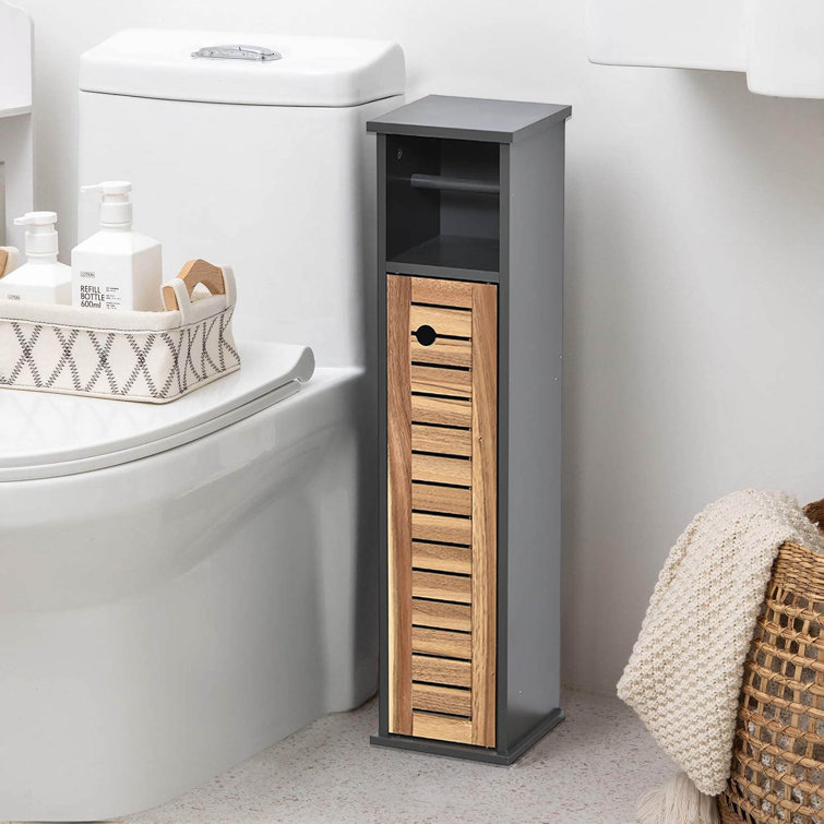 Gray and Natural Acacia Wood Free-Standing Toilet Paper Holder