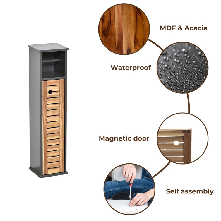 Gray and Natural Acacia Wood Free-Standing Toilet Paper Holder