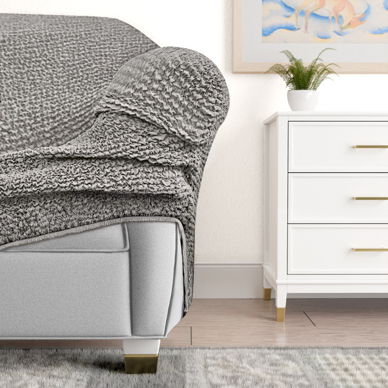 Platinum Gray Stretch Loveseat Sofa Slipcover with Tuck Strips