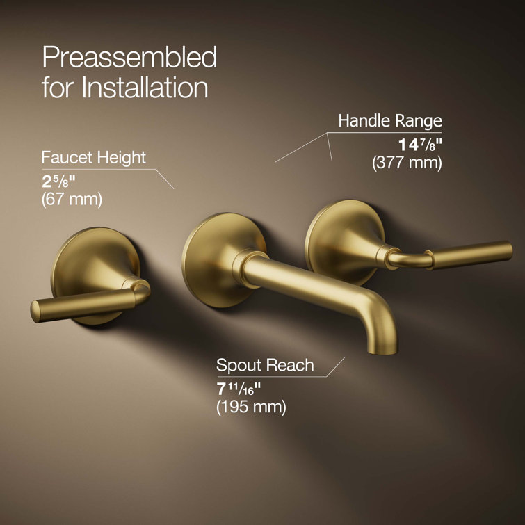 Elegant Vibrant Brushed Moderne Brass Wall-Mount Bathroom Sink Faucet
