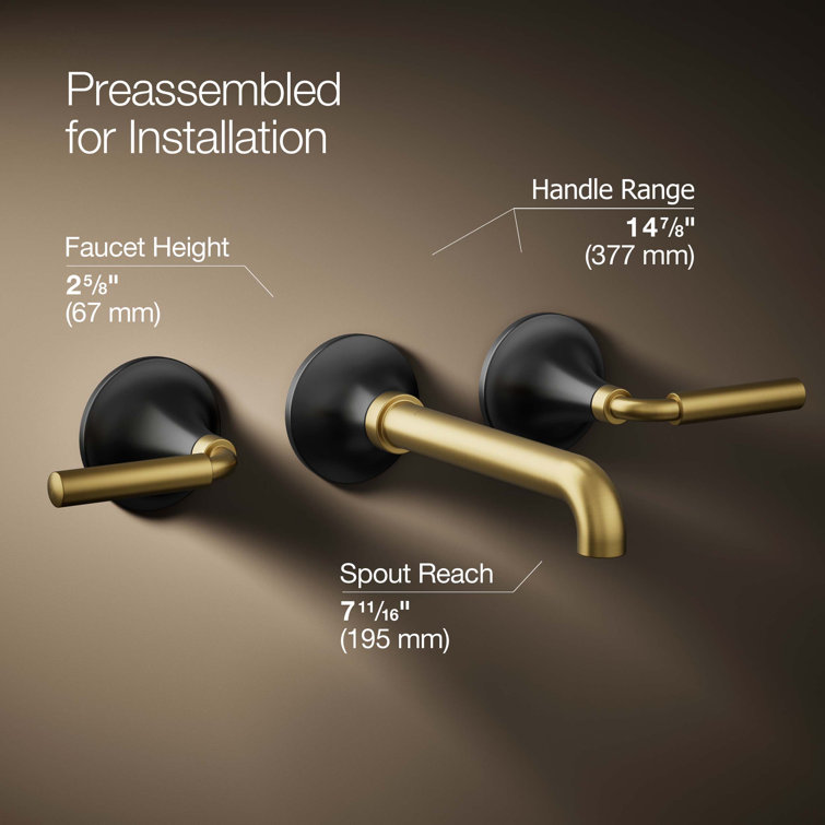 Matte Black and Moderne Brass Wall-Mount Bathroom Faucet Set