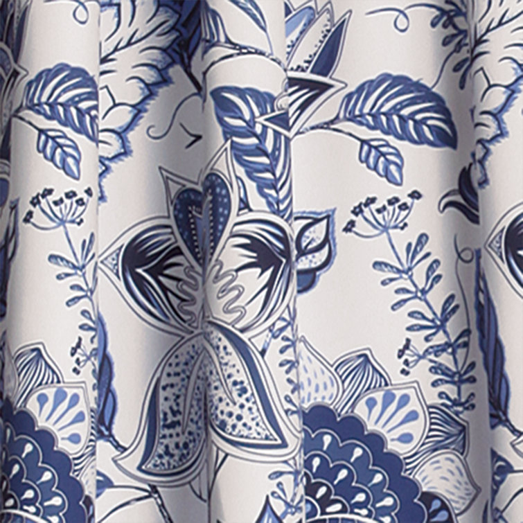 Cynthia Jacobean Blue Floral Room Darkening Curtain Set