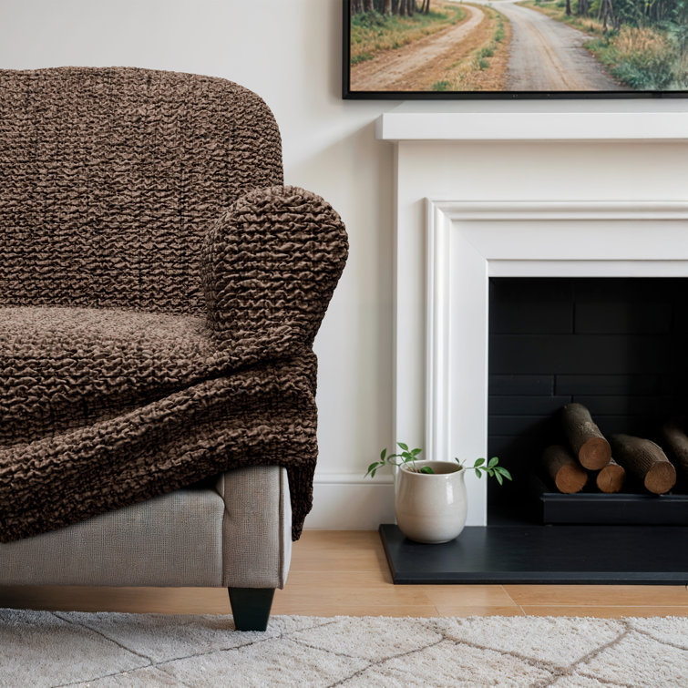 Vittoria Brown Stretch Polyester Sofa Cover - 85" Wide