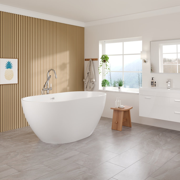 Opal Glossy White Acrylic Oval Freestanding Bathtub 55"