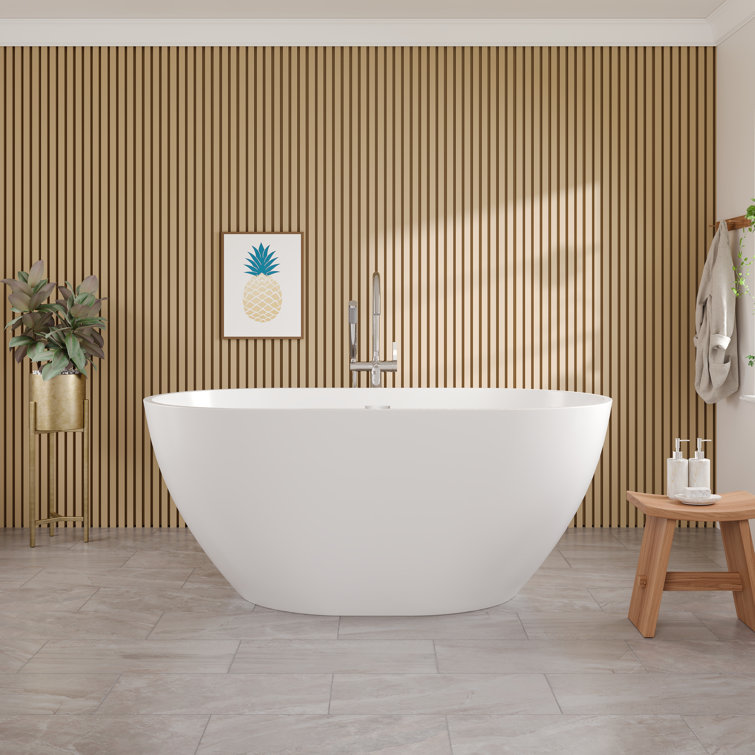 Opal Glossy White Acrylic Oval Freestanding Bathtub 55"