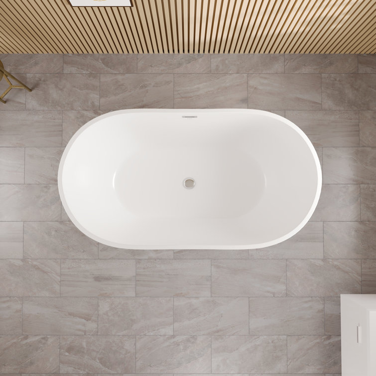 Opal Glossy White Acrylic Oval Freestanding Bathtub 55"