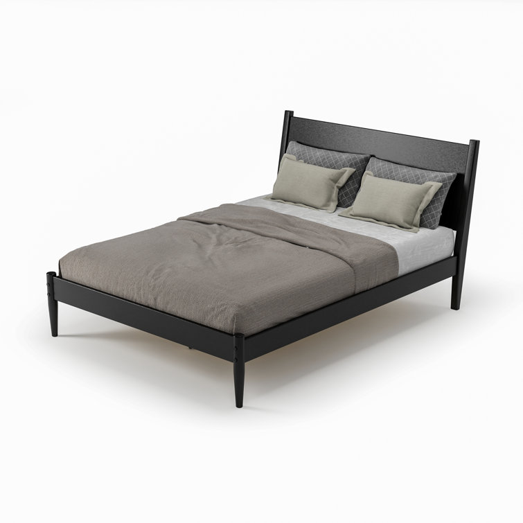 Antigua Black Wood Queen Bed with Headboard and Drawer