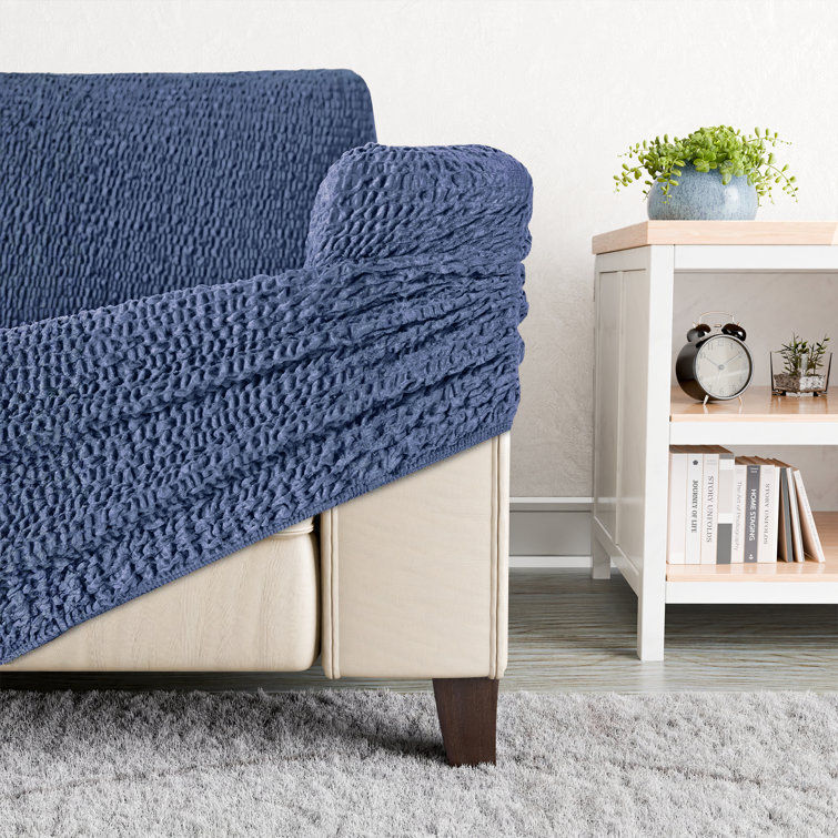 Blue Stretch Velvet Loveseat Slipcover with Elastic Closure
