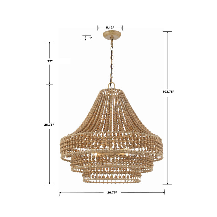Burnished Silver and Natural Wood Bead 6-Light Chandelier