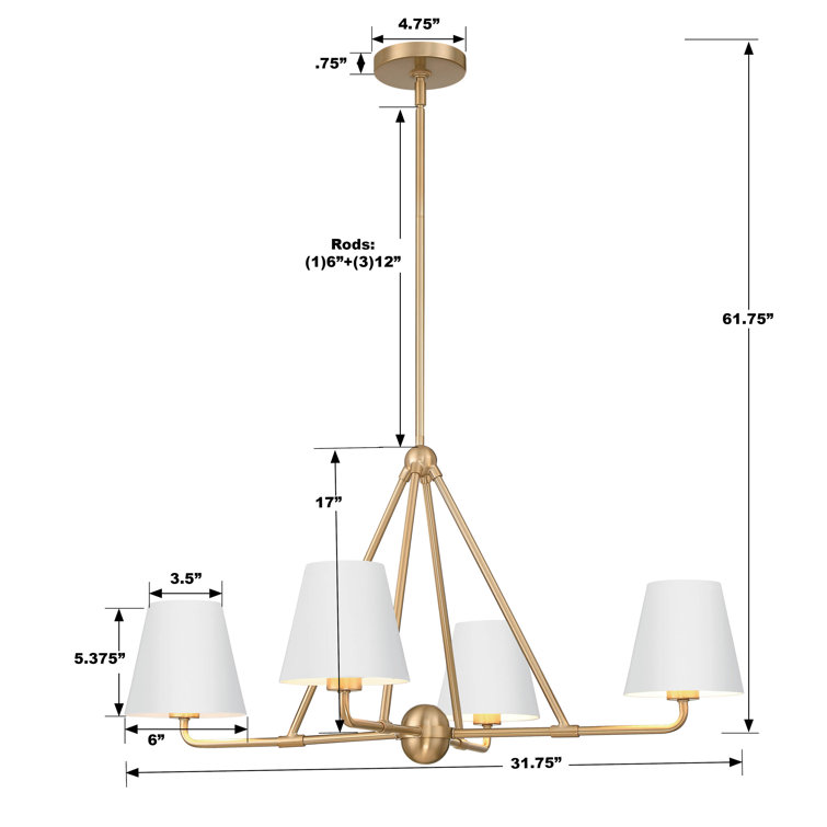 Gold and Black Metal 4-Light Dimmable Chandelier