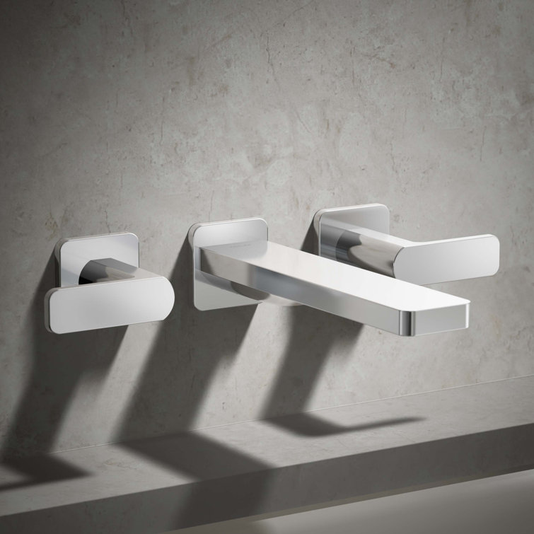 Polished Chrome Modern Wall-Mounted Bathtub Faucet with Lever Handles