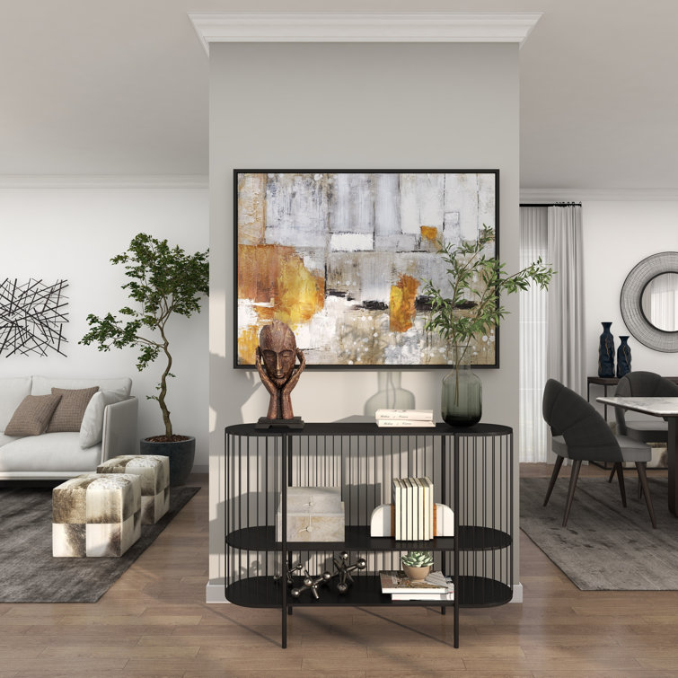 Sleek Black Metal Console Table with Dual Storage Shelves