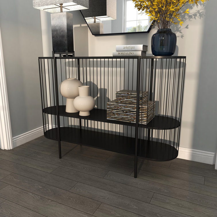 Sleek Black Metal Console Table with Dual Storage Shelves