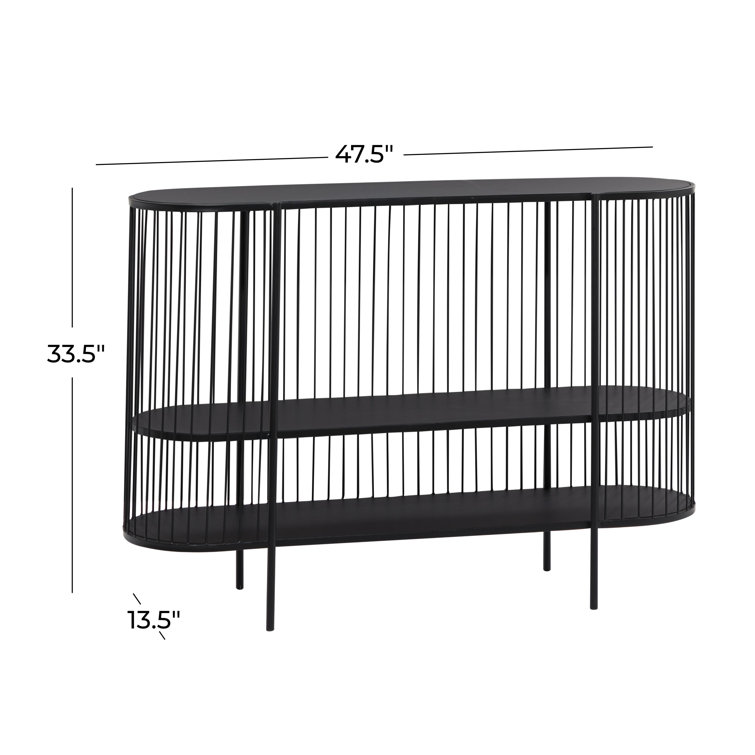 Sleek Black Metal Console Table with Dual Storage Shelves