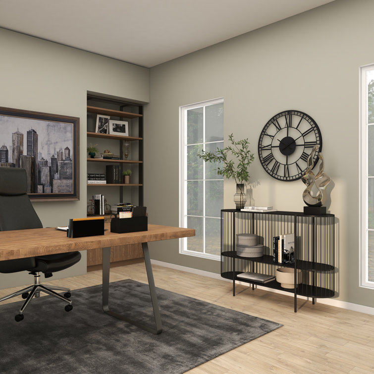 Sleek Black Metal Console Table with Dual Storage Shelves