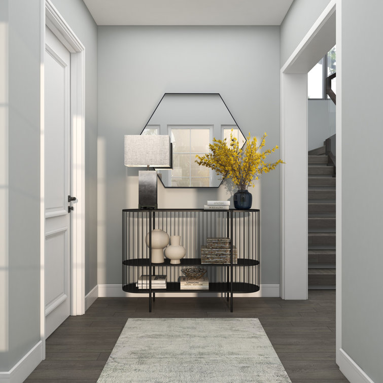 Sleek Black Metal Console Table with Dual Storage Shelves