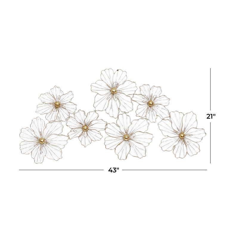 Gold Foiled Wire Floral Asymmetrical Metal Wall Sculpture 43"x21"