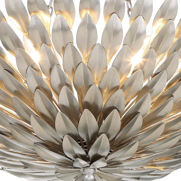 Antique Silver 6-Light Crystal Semi Flush Mount