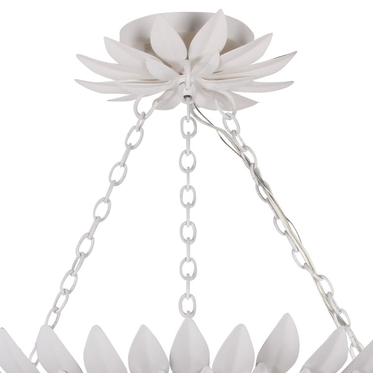Matte White Floral-Inspired Metal Indoor/Outdoor Semi Flush Mount Light