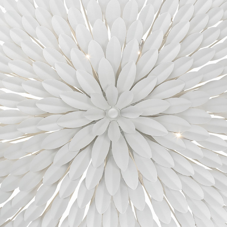 Matte White Floral-Inspired Metal Indoor/Outdoor Semi Flush Mount Light