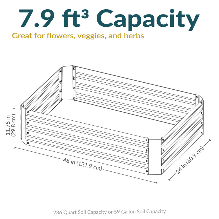 Silver Galvanized Steel Raised Garden Bed for Outdoor Plants