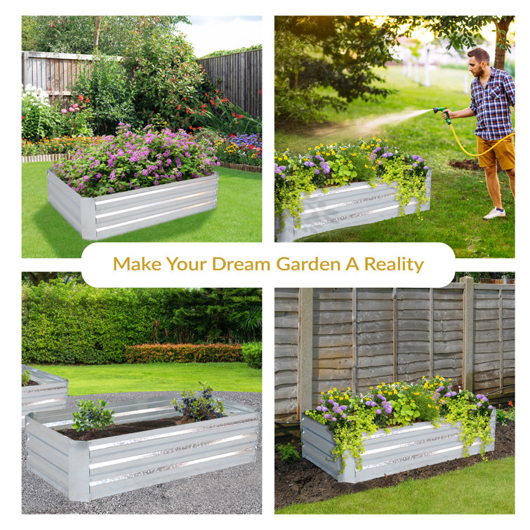 Silver Galvanized Steel Raised Garden Bed for Outdoor Plants