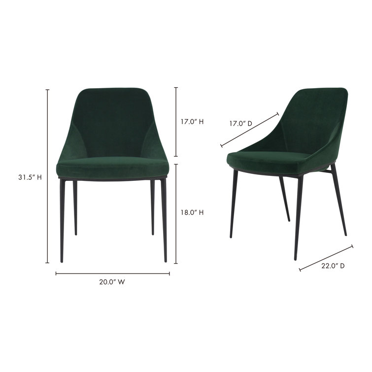 Vivian Green Velvet Upholstered Side Chair with Metal Legs - Set of 2