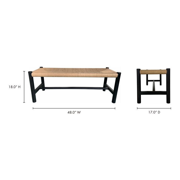 Hawthorn Black Elm Wood Bench with Woven Natural-Fiber Seat