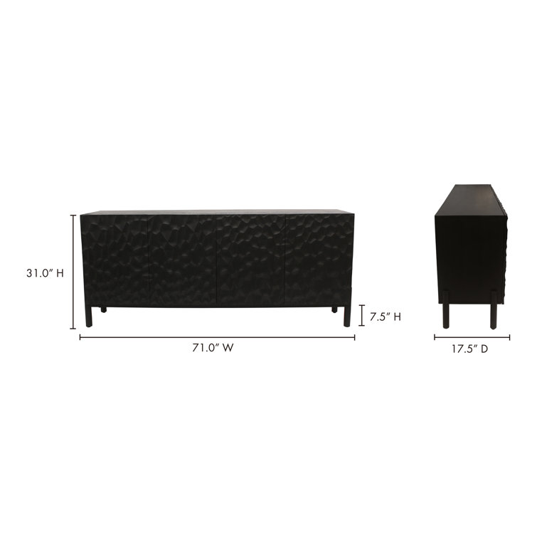 Fife 71'' Black Solid Wood Sideboard with Hand-Chiseled Doors