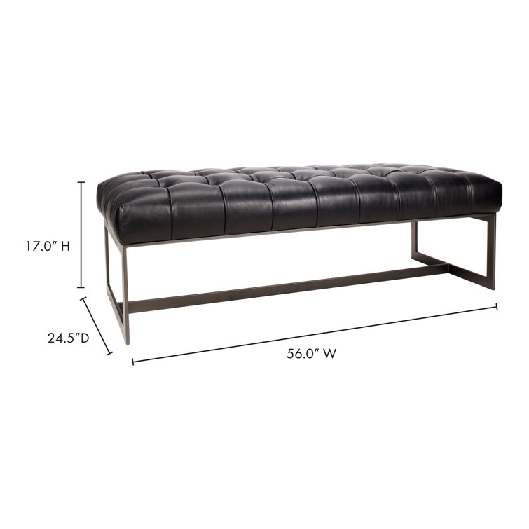Wyatt 54'' Black Top-Grain Leather and Iron Bench