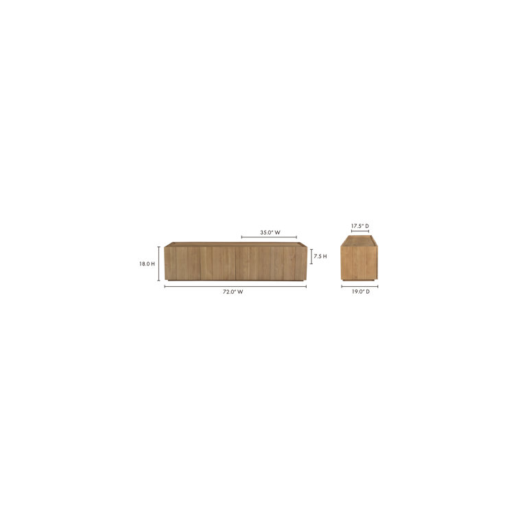 Plank 72'' Natural Solid Oak Media Console with Cabinets