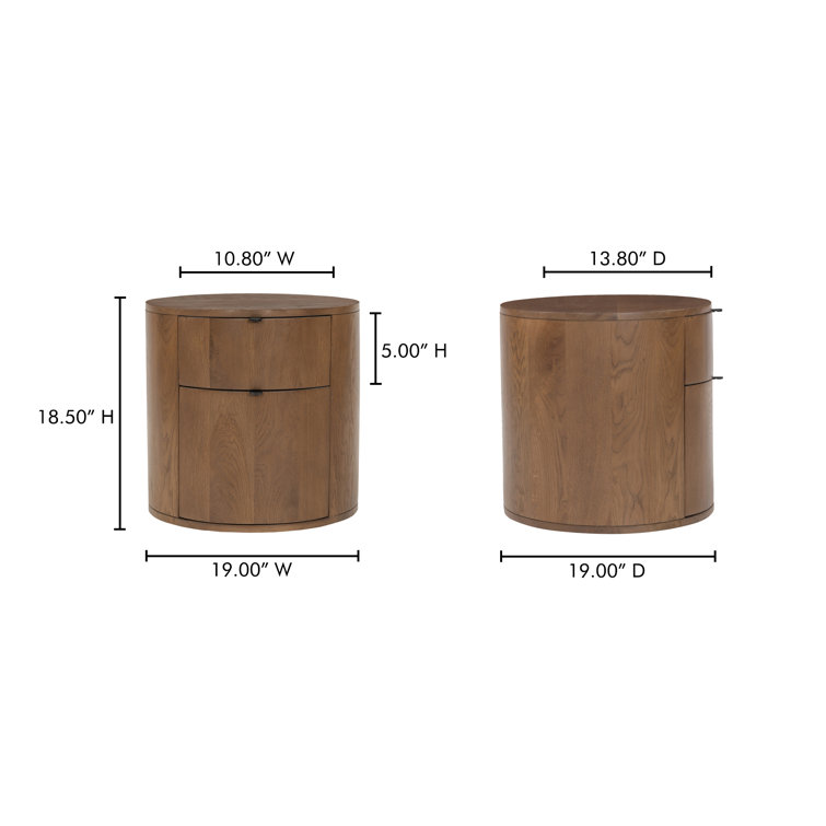 Theo Brown Solid Oak 2-Drawer Scandinavian Nightstand