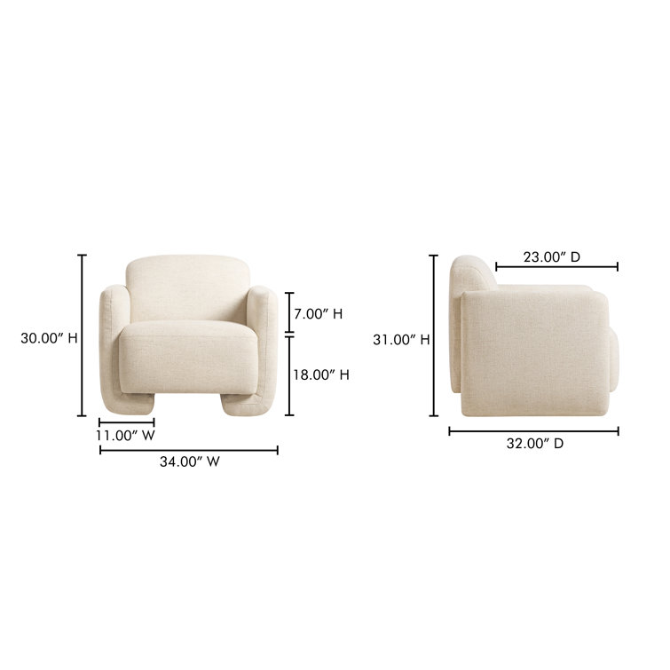 White Polyester Upholstered Barrel Accent Chair with Solid Wood Frame