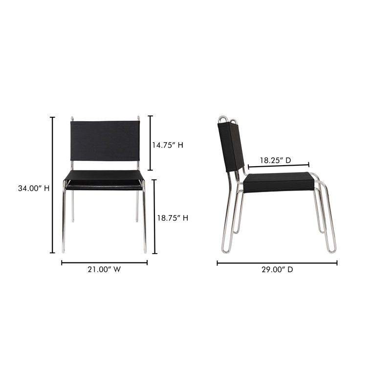 Black Top Grain Leather and Steel Side Chair